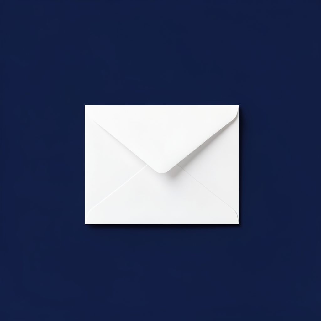 A simple white envelope icon on a deep navy-blue background, clean and minimal