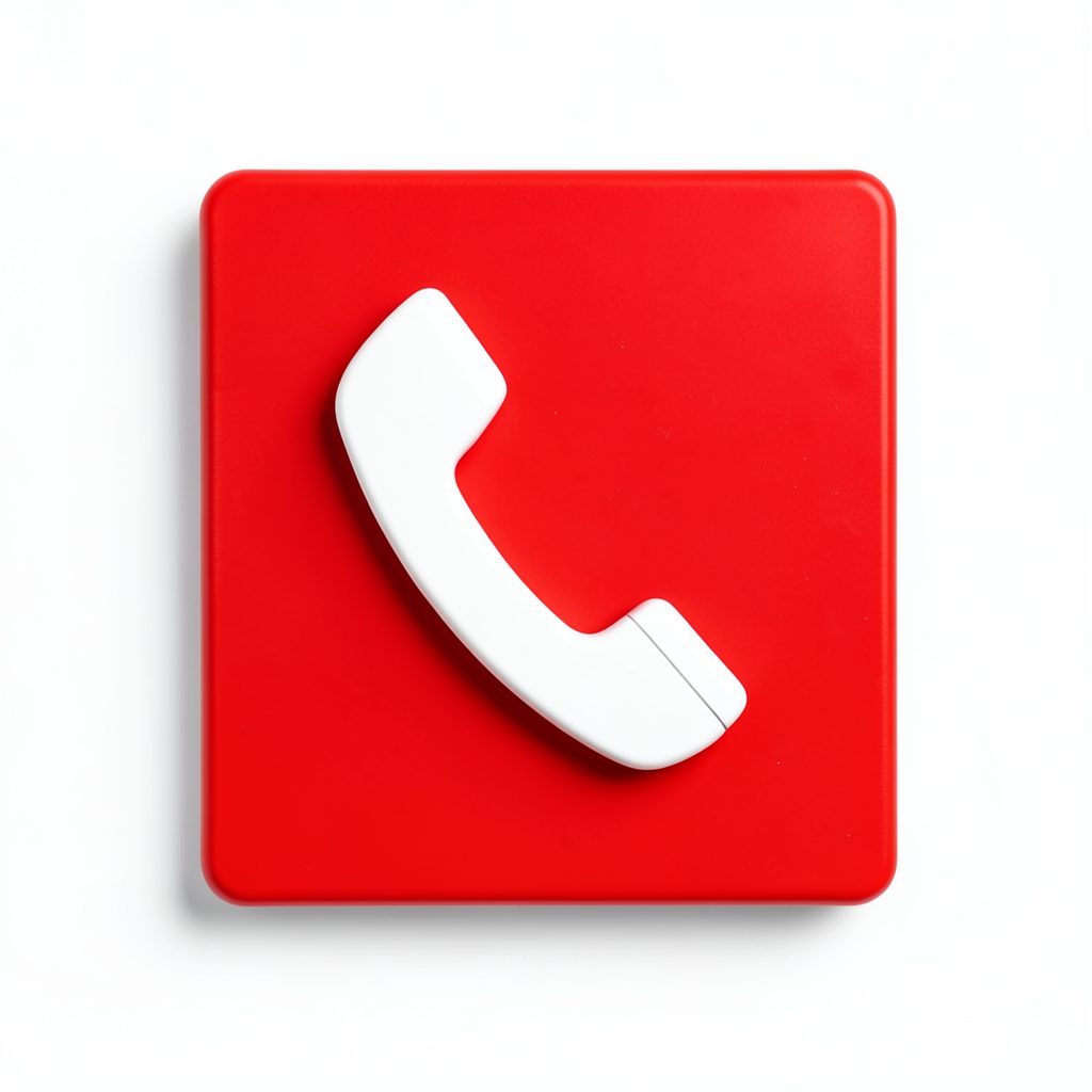 A white telephone handset icon centered on a bright red tile